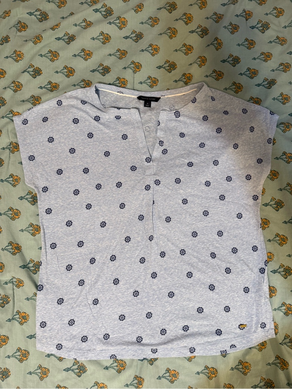 Tommy Hilfiger Light Blue Short Sleeve Tee with Navy Dot Motif